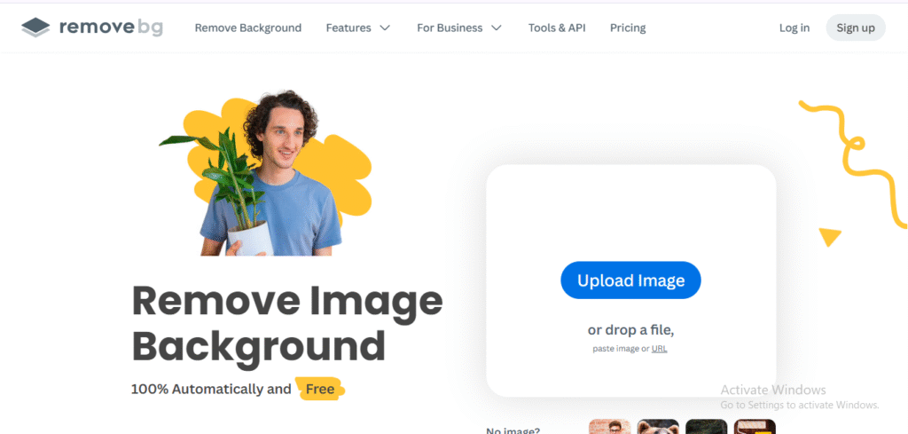 Remove.bg logo showcasing its background removal tool for photos.