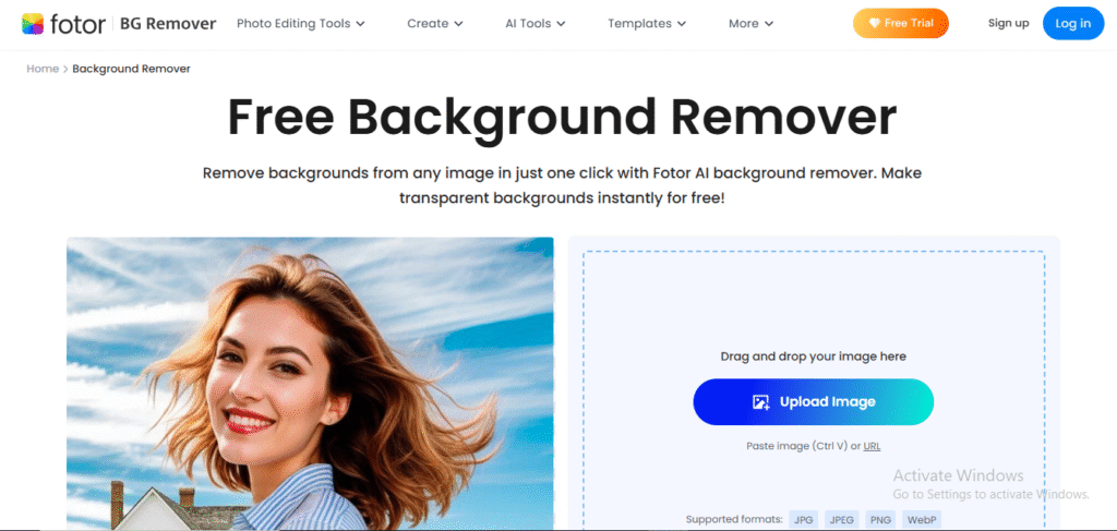 Fotor's photo editing interface featuring its background removal feature.