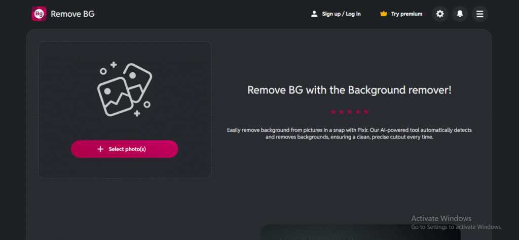 Pixlr Background Remover tool in action, removing background from an image.